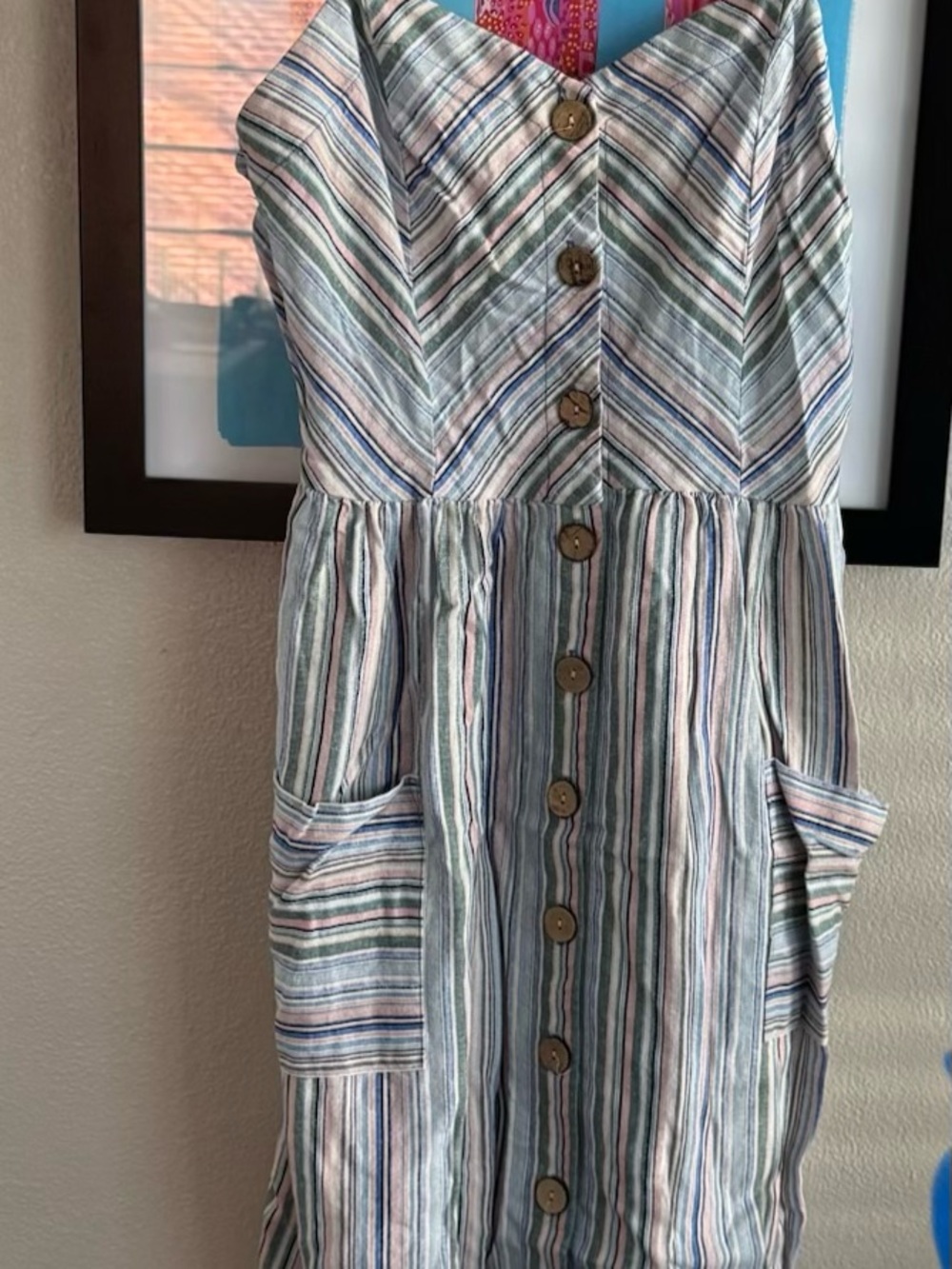 BeBop Pastel Striped Button-Front Dress in Blue, Pink, Green
